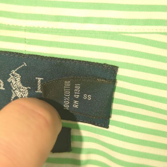 Ralph Lauren XL Green White Striped Button Front Shirt Classic Fit Long Sleeve - Picture 3 of 4